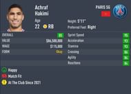 Hakimi has a 4-star weak foot and incredibly well-balanced attribute stats (Image via Sportskeeda)